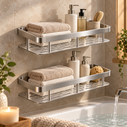 🚿 No-Drill Double Layer Shower Shelf | Stainless Steel Bathroom Organizer | Space-Saving Storage Rack