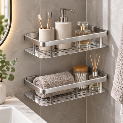 🚿 No-Drill Double Layer Shower Shelf | Stainless Steel Bathroom Organizer | Space-Saving Storage Rack