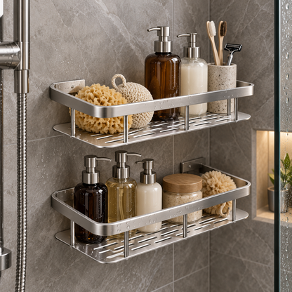🚿 No-Drill Double Layer Shower Shelf | Stainless Steel Bathroom Organizer | Space-Saving Storage Rack