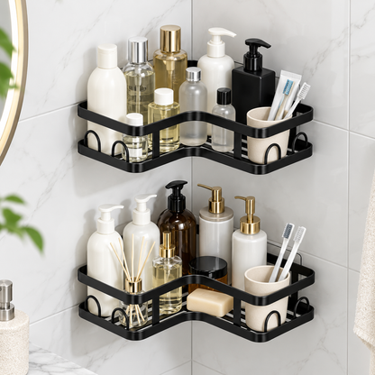 🖤 Corner Shower Caddy | Double Layer Bathroom Organizer | No-Drill Space-Saving Storage Shelf