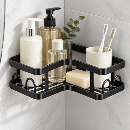 🖤 Corner Shower Caddy | Double Layer Bathroom Organizer | No-Drill Space-Saving Storage Shelf