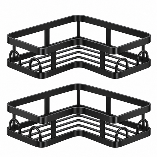 🖤 Corner Shower Caddy | Double Layer Bathroom Organizer | No-Drill Space-Saving Storage Shelf