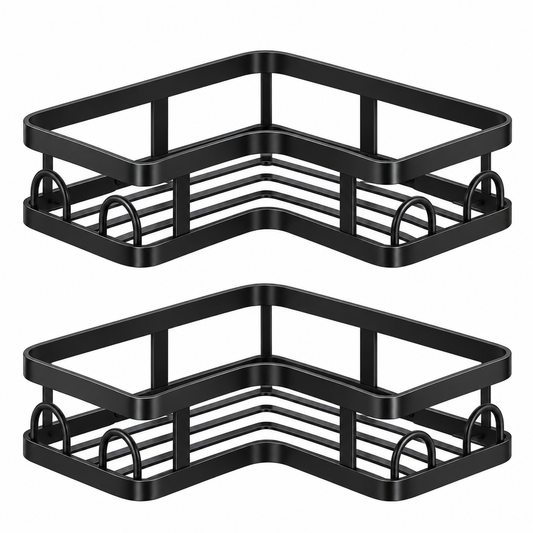 🖤 Corner Shower Caddy | Double Layer Bathroom Organizer | No-Drill Space-Saving Storage Shelf