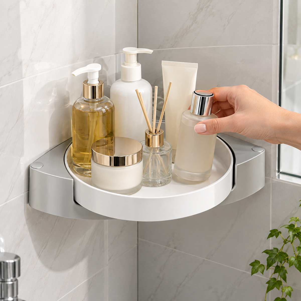 🛁 Rotating Shower Shelf | Corner Bathroom Organizer | Space-Saving Storage