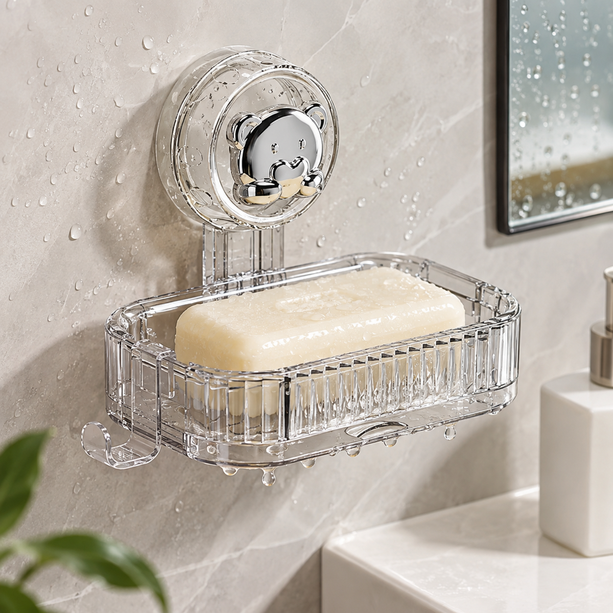 🧼 Self Draining Soap Dish | Clear Shower Organizer | Space-Saving Bathroom Storage
