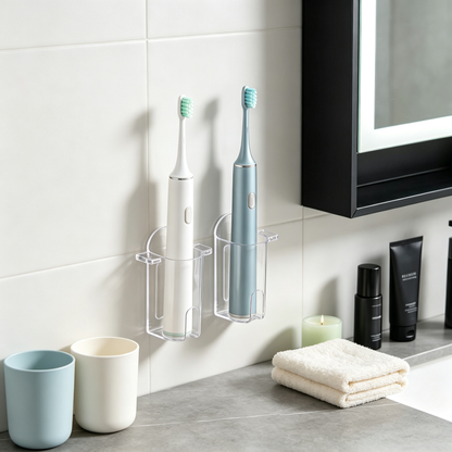 Electric Toothbrush Holder | Clear Bathroom Organizer | Space-Saving Storage