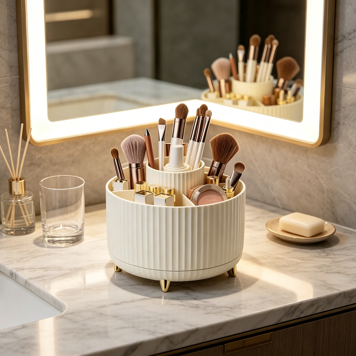 💄 Rotating Makeup Organizer | Multi-Compartment Beauty Storage | Easy-Access Vanity Stand