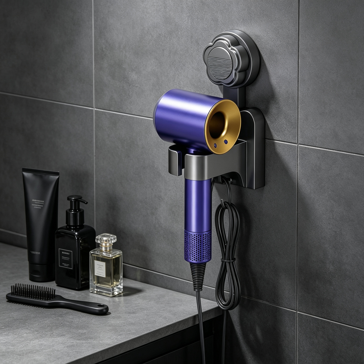 💨 Wall-Mounted Hair Dryer Holder | Bathroom Storage | Space-Saving Organizer