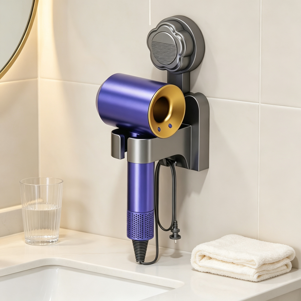 💨 Wall-Mounted Hair Dryer Holder | Bathroom Storage | Space-Saving Organizer
