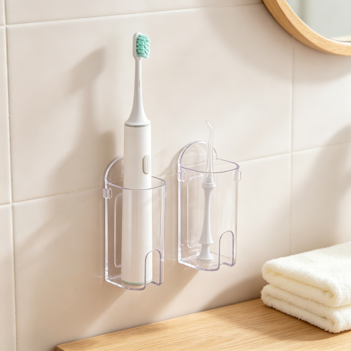 Electric Toothbrush Holder | Clear Bathroom Organizer | Space-Saving Storage