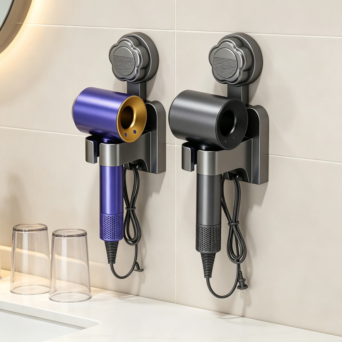 💨 Wall-Mounted Hair Dryer Holder | Bathroom Storage | Space-Saving Organizer