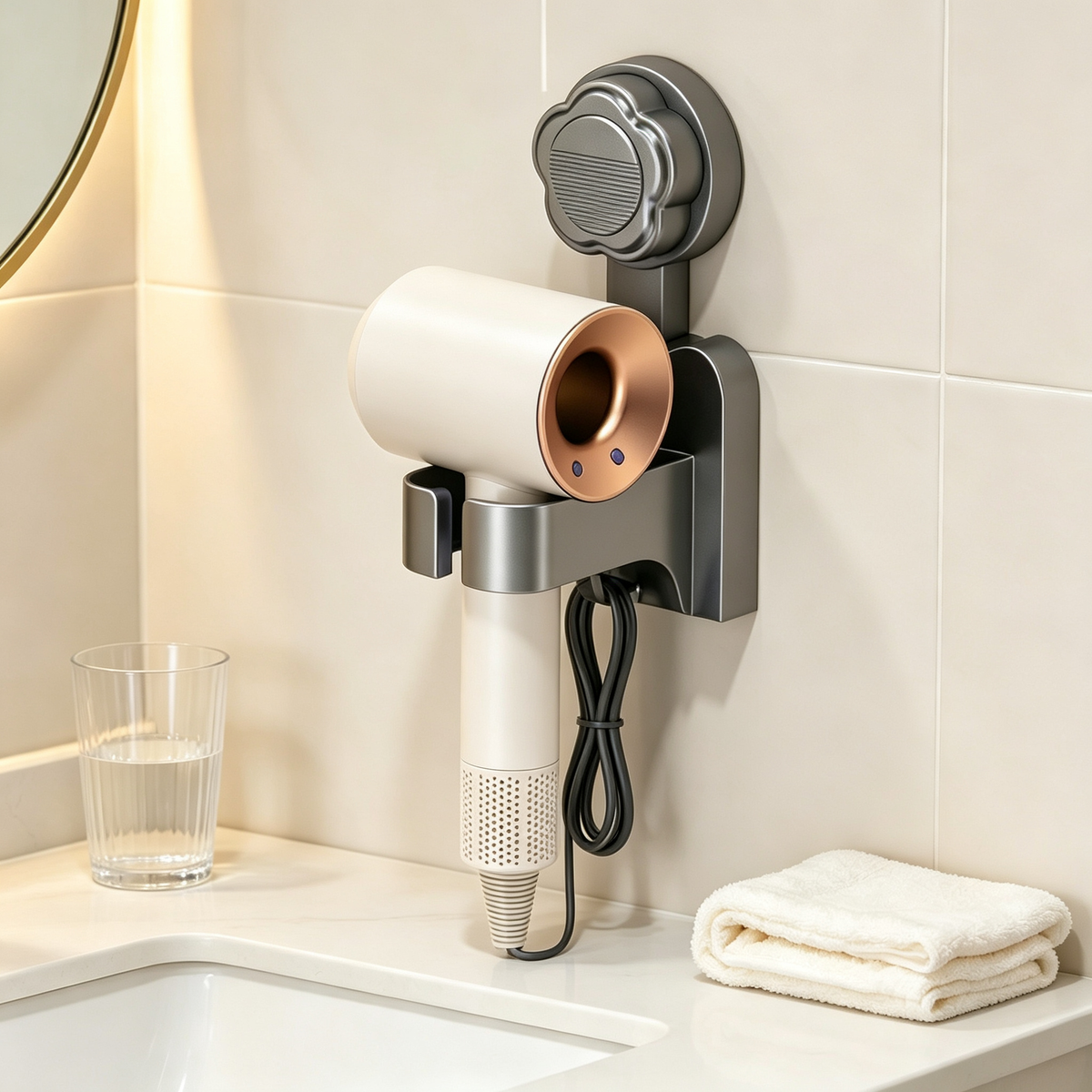 💨 Wall-Mounted Hair Dryer Holder | Bathroom Storage | Space-Saving Organizer