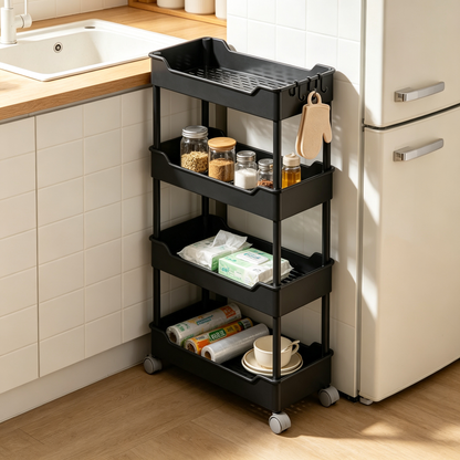 🛒 Slim Rolling Storage Cart | 4 Tier Organizer | Space Saving Rack