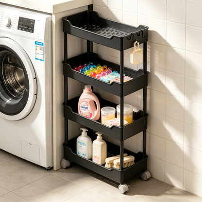 🛒 Slim Rolling Storage Cart | 4 Tier Organizer | Space Saving Rack