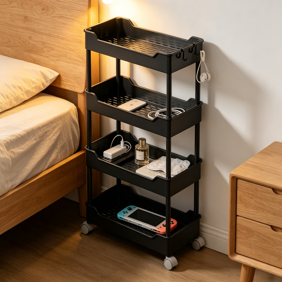 🛒 Slim Rolling Storage Cart | 4 Tier Organizer | Space Saving Rack