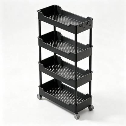 🛒 Slim Rolling Storage Cart | 4 Tier Organizer | Space Saving Rack