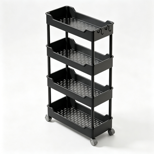 🛒 Slim Rolling Storage Cart | 4 Tier Organizer | Space Saving Rack