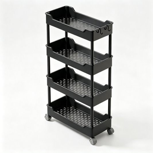 🛒 Slim Rolling Storage Cart | 4 Tier Organizer | Space Saving Rack