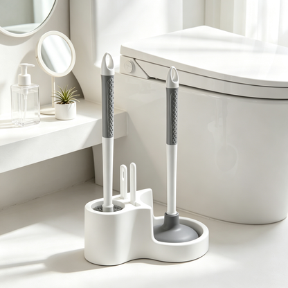 🧼 Toilet Cleaning Set | Brush & Plunger Station | Compact Bathroom Organizer