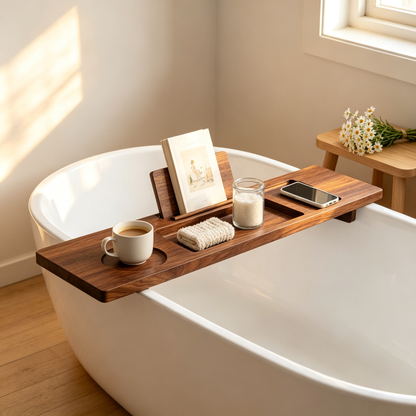 🛁 Wooden Bathtub Tray | Relaxing Bath Organizer | Spa Style Storage