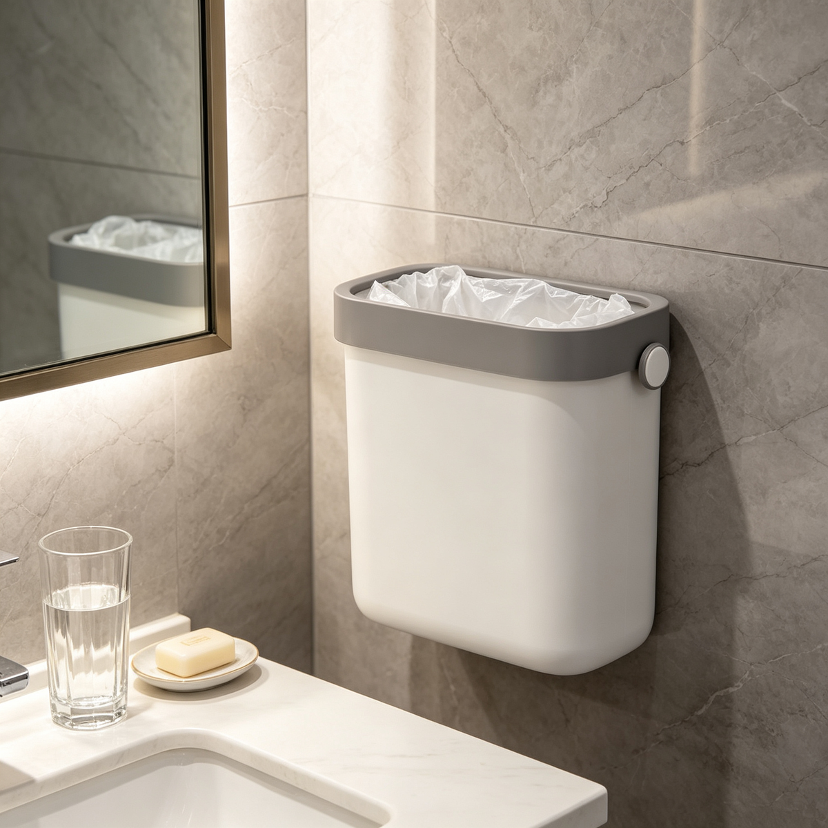 🗑️ Bathroom Trash Can | Slim Space Saving Bin | Clean Modern Design