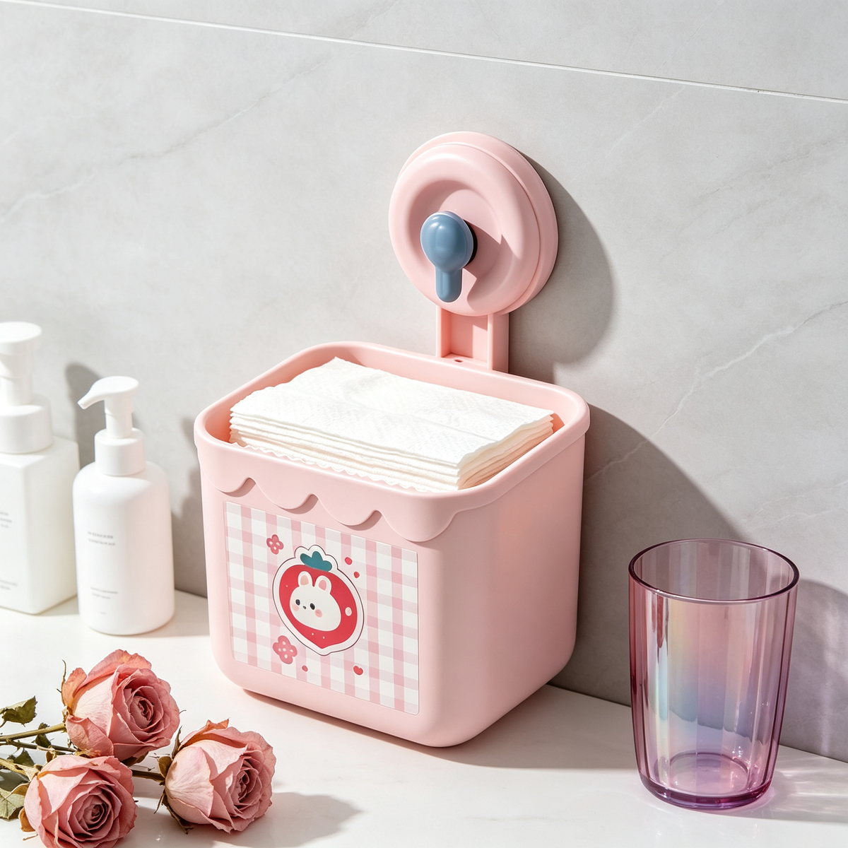 🌸 Wall-Mounted Face Towel Holder | Cute Space-Saving Storage | Everyday Bathroom Organizer