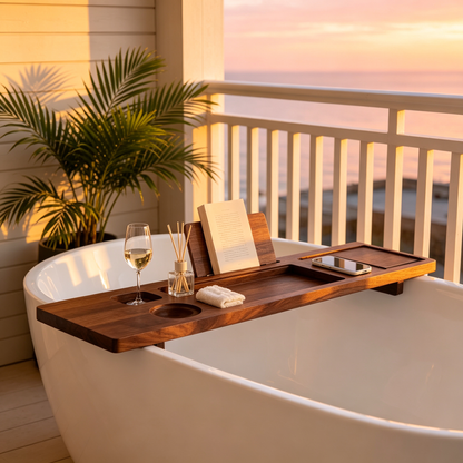 🛁 Wooden Bathtub Tray | Relaxing Bath Organizer | Spa Style Storage