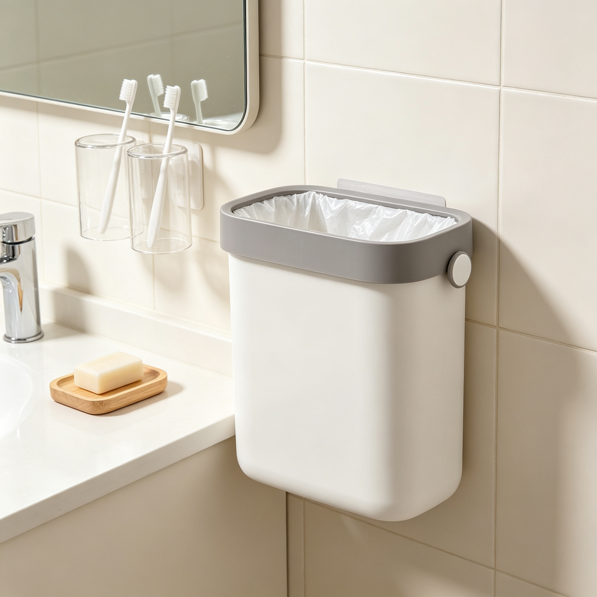 🗑️ Bathroom Trash Can | Slim Space Saving Bin | Clean Modern Design