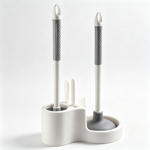 🧼 Toilet Cleaning Set | Brush & Plunger Station | Compact Bathroom Organizer