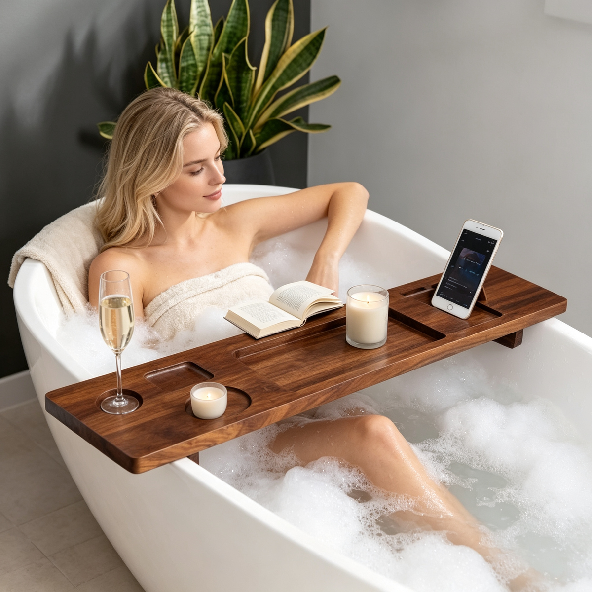 🛁 Wooden Bathtub Tray | Relaxing Bath Organizer | Spa Style Storage