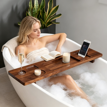 🛁 Wooden Bathtub Tray | Relaxing Bath Organizer | Spa Style Storage