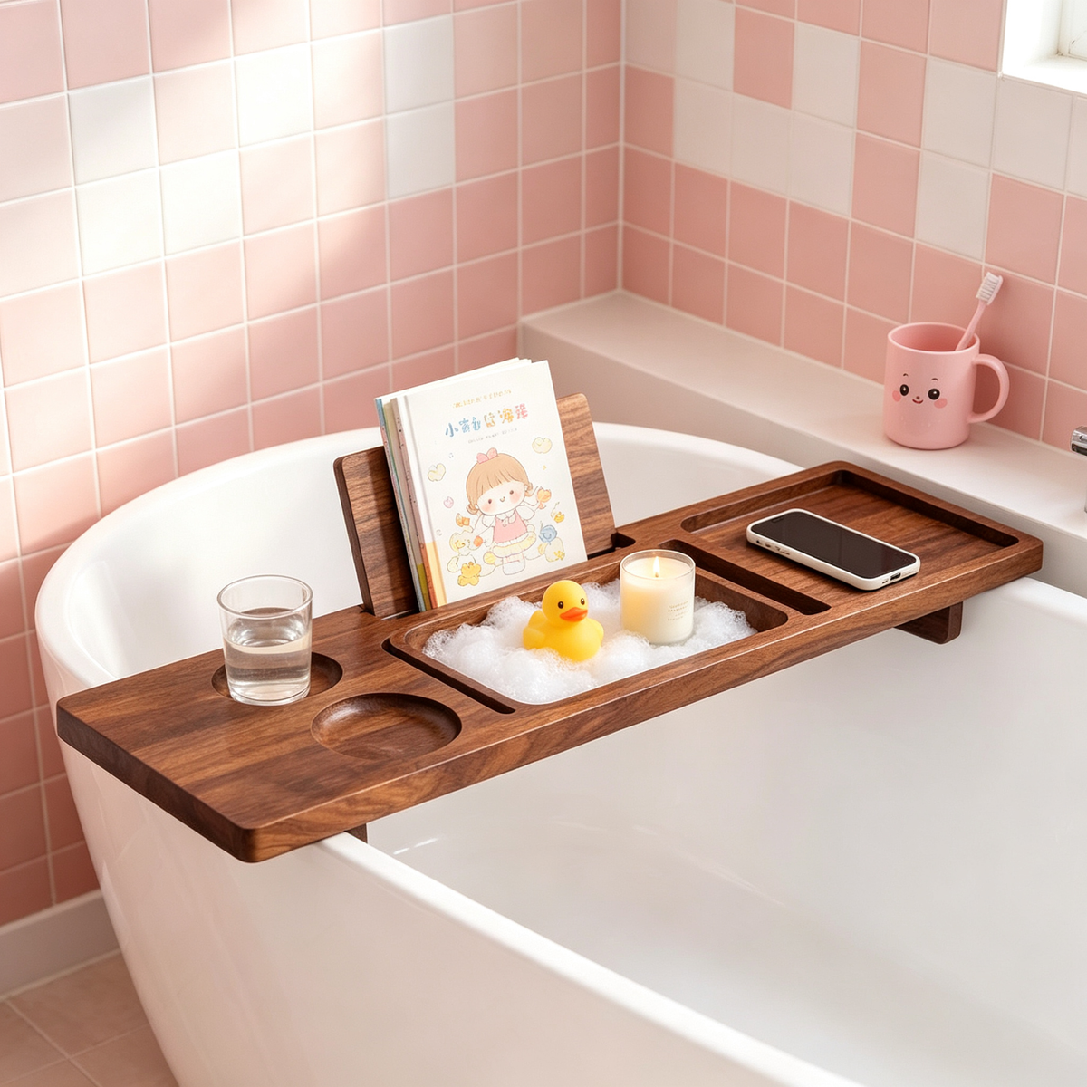 🛁 Wooden Bathtub Tray | Relaxing Bath Organizer | Spa Style Storage