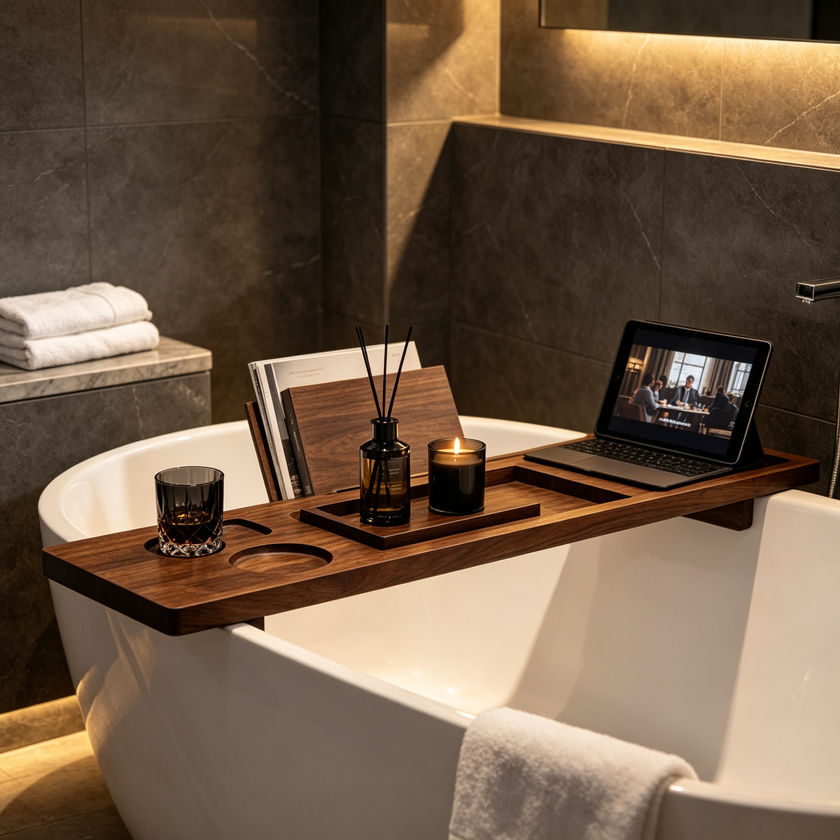 🛁 Wooden Bathtub Tray | Relaxing Bath Organizer | Spa Style Storage