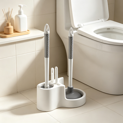 🧼 Toilet Cleaning Set | Brush & Plunger Station | Compact Bathroom Organizer