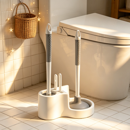 🧼 Toilet Cleaning Set | Brush & Plunger Station | Compact Bathroom Organizer