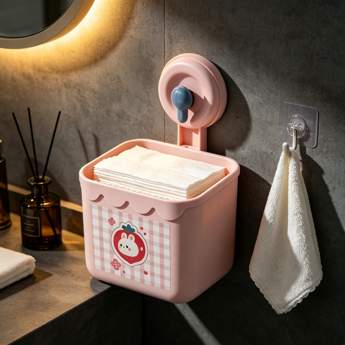 🌸 Wall-Mounted Face Towel Holder | Cute Space-Saving Storage | Everyday Bathroom Organizer