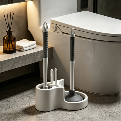 🧼 Toilet Cleaning Set | Brush & Plunger Station | Compact Bathroom Organizer